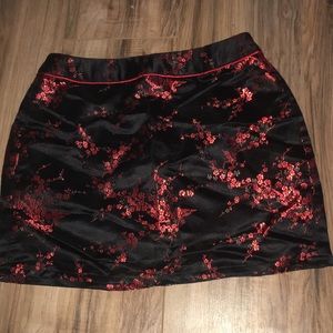 Forever 21 Black and Red Silk Chinoiserie Skirt